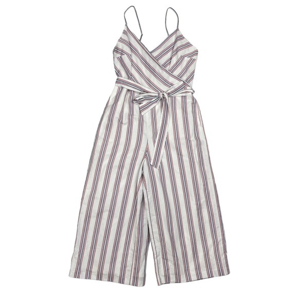❌SOLD❌ BANANA Republic Linen-Cotton Cropped Wide leg Striped Jumpsuit Pink white - Picture 2 of 13